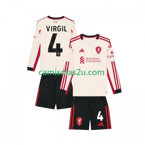 Camisolas de futebol Liverpool Virgil van Dijk 4 Criança Equipamento Alternativa 2025/26 Manga Comprida Camisolas de futebol Liverpool Virgil van Dijk 4 Criança Equipamento Alternativa 2025/26 Manga Comprida